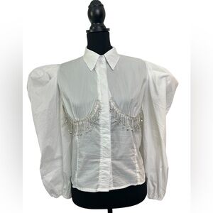 NWT Stylish White Western Blouse With Bling Costume Women Size M
